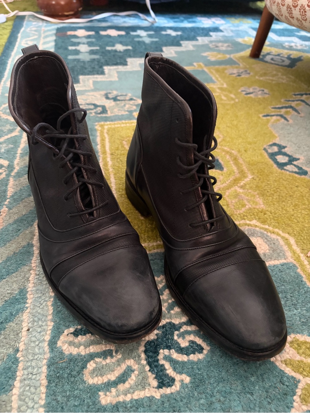 John Varvatos Black Lace-Up Leather Ankle Boots